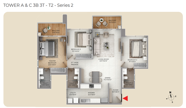 Purva Silversky 3 BHK Floor Plan Purva Silversky 3 BHK Floor Plan